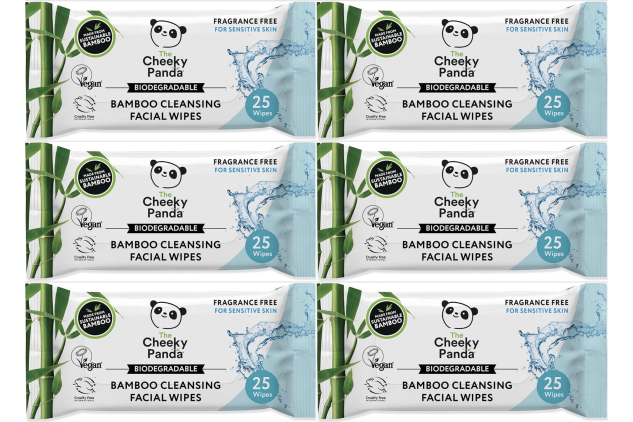The Cheeky Panda Bamboo Cleansing Facial Wipes – 6 Packs x 25 Wipes | Biodegradable, Fragrance-Free, Vegan | Sustainable Bamboo Makeup Remover Wipes (150 Total)