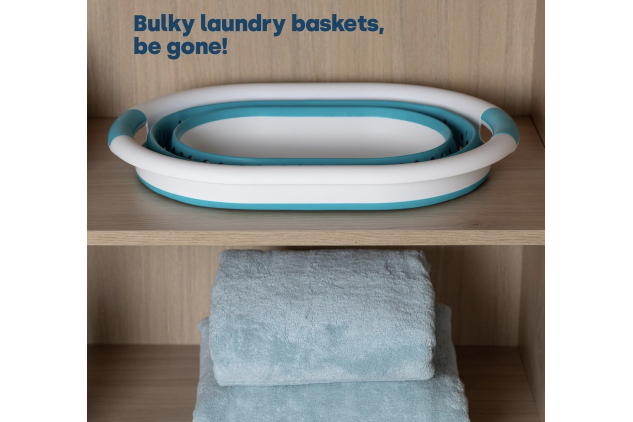 Collapsible Laundry Basket 17L – Foldable Washing Basket with Handles | Space-Saving Pop-Up Hamper (Turquoise)