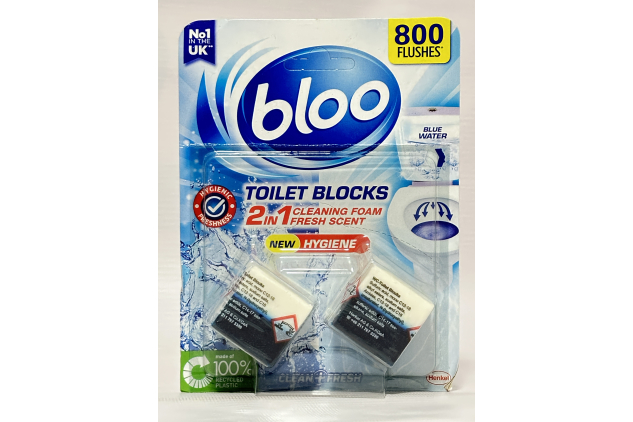 Bloo 2-in-1 Toilet Blocks Blue Water – Cleaning Foam Fresh Scent – 2 x 50 g (Up to 800 Flushes)