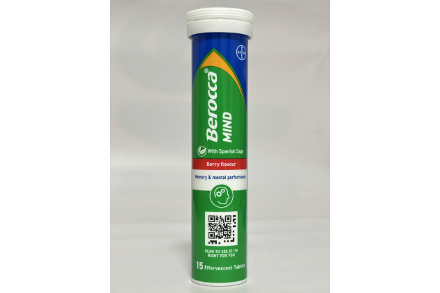 Berocca Mind Effervescent Tablets – Berry Flavour – 8 Tubes x 15 Tablets (120 Tablets Total)