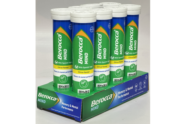 Berocca Mind Effervescent Tablets – Citrus Flavour – 8 Tubes x 15 Effervescent Tablets (120 Tablets Total)