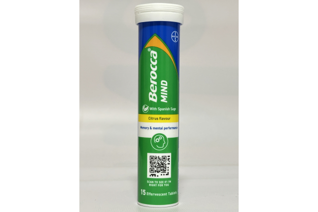 Berocca Mind Effervescent Tablets – Citrus Flavour – 8 Tubes x 15 Effervescent Tablets (120 Tablets Total)