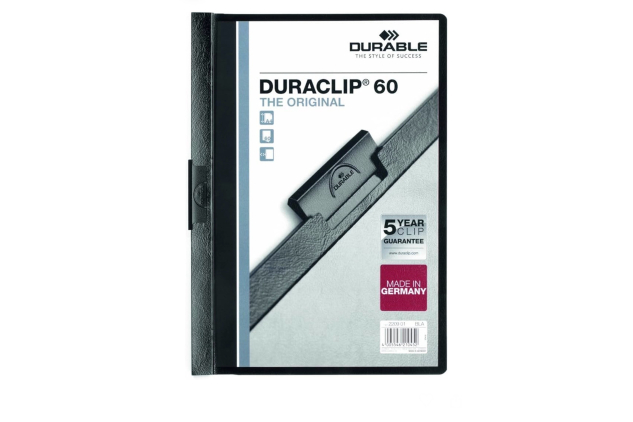 Durable DURACLIP 60 A4 Clip Folder Holds up to 60 Sheets of A4 Paper Robust Metal Sprung Clip 5 Pack Black