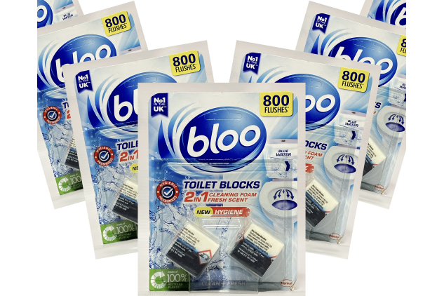 Bloo Toilet Blocks – 2 in 1 Cleaning & Fresh Scent – Blue Water – 7 x Twin Packs (14 Blocks Total) | Up to 5,600 Flushes | Limescale Protection & Continuous Freshness