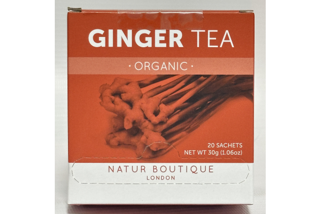 Natur Boutique Organic Ginger Tea – 20 Sachets | Pure Ginger Root Herbal Infusion | Caffeine-Free & ECOCERT Certified