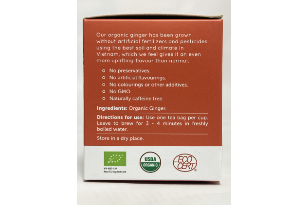 Natur Boutique Organic Ginger Tea – 20 Sachets | Pure Ginger Root Herbal Infusion | Caffeine-Free & ECOCERT Certified
