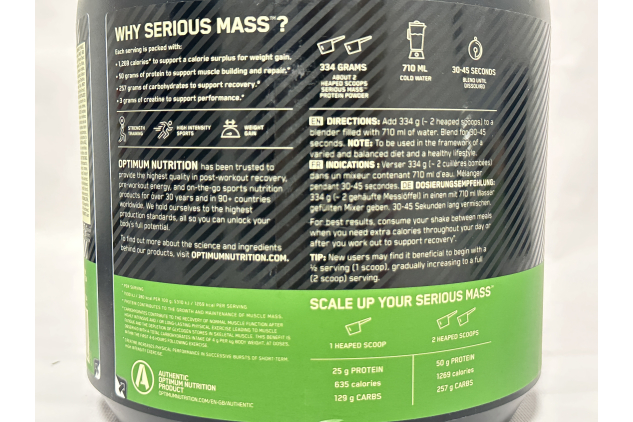 Optimum Nutrition Serious Mass Protein Powder – Strawberry – 2.73 kg (8 Servings)