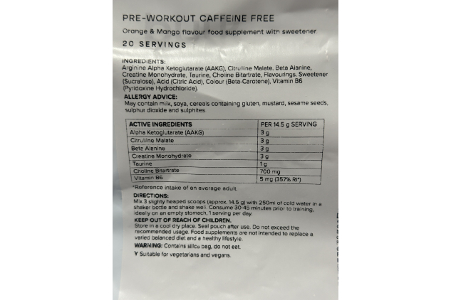 Bulk Pre-Workout Caffeine Free – Orange & Mango – 300 g | Stimulant-Free Energy, Focus & Performance Formula | Creatine, Beta Alanine & Citrulline Blend