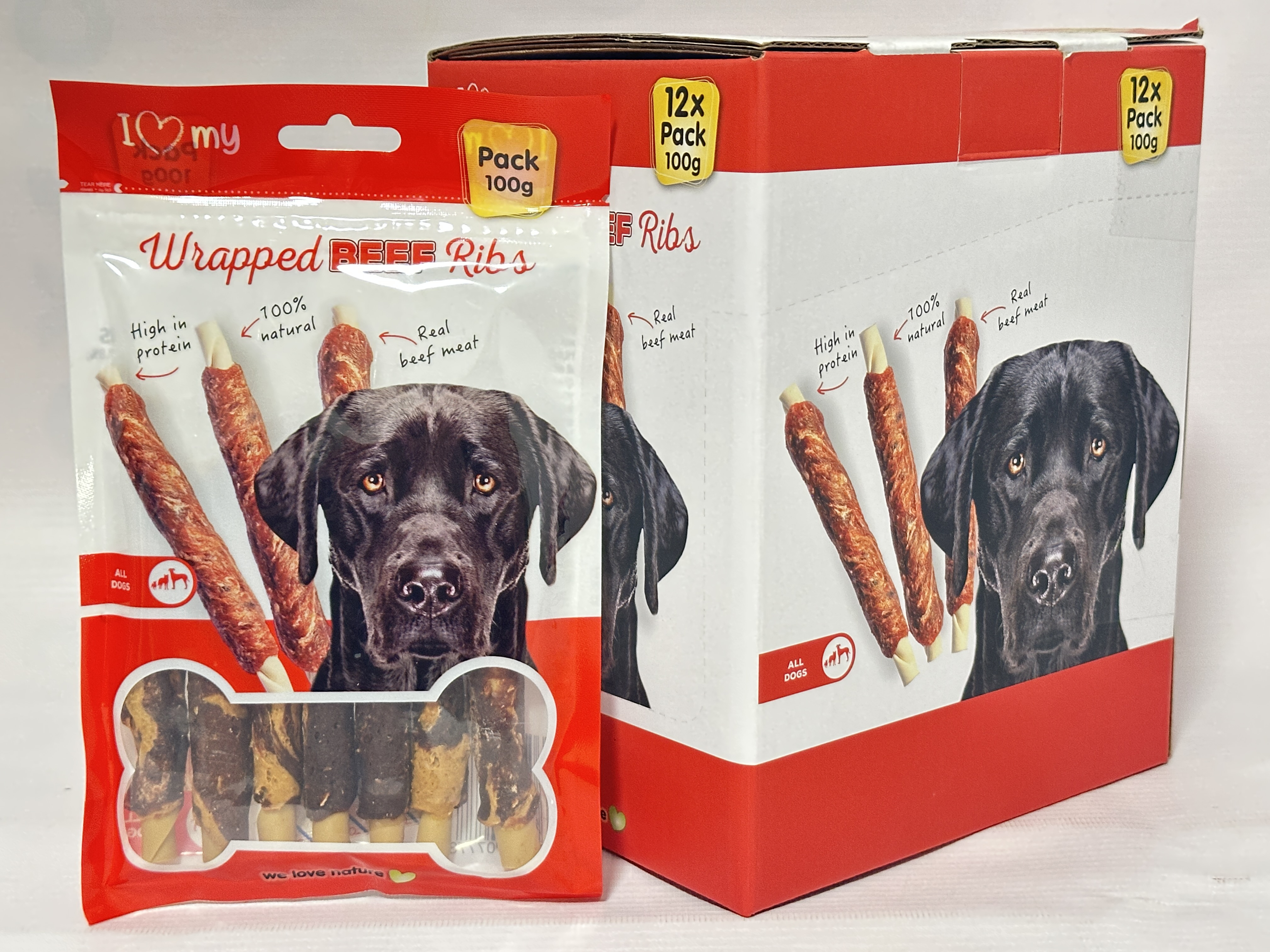 I Love My Pet Wrapped Beef Ribs Dog Treats – 12 x 100g Bulk Box ...