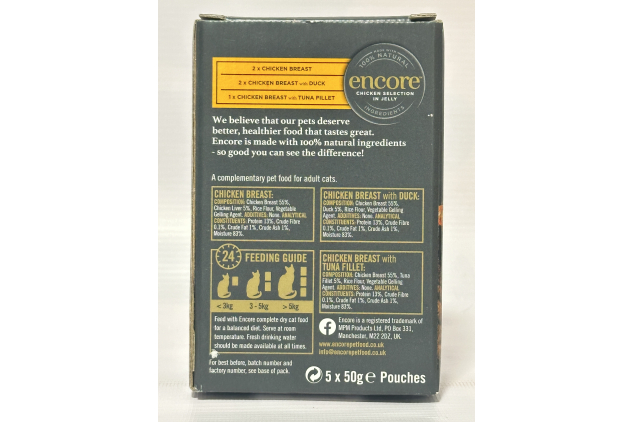 Encore 100% Natural Wet Cat Food – Chicken Selection in Jelly – 30 x 50g Pouches