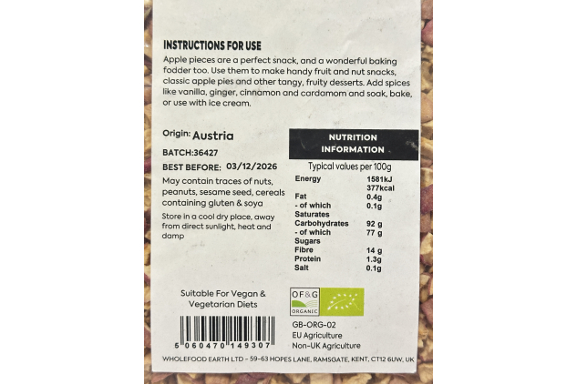 Organic Dried Apple Pieces – 3kg | Certified Organic | Vegan | GMO Free | High Fibre