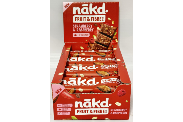 Nakd Fruit & Fibre Bars – Strawberry & Raspberry – 16 x 44g | Vegan | Gluten Free | High Fibre | No Added Sugar