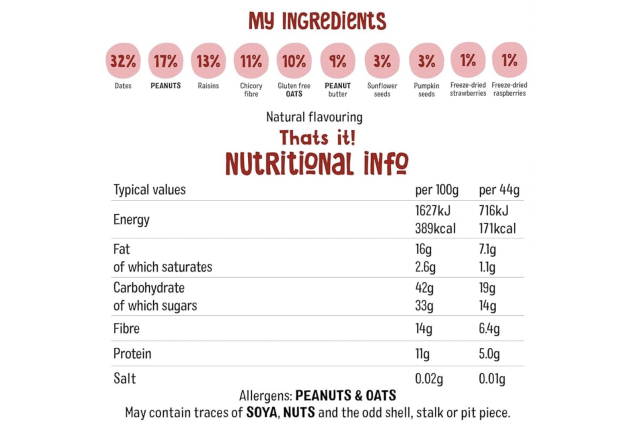 Nakd Fruit & Fibre Bars – Strawberry & Raspberry – 16 x 44g | Vegan | Gluten Free | High Fibre | No Added Sugar