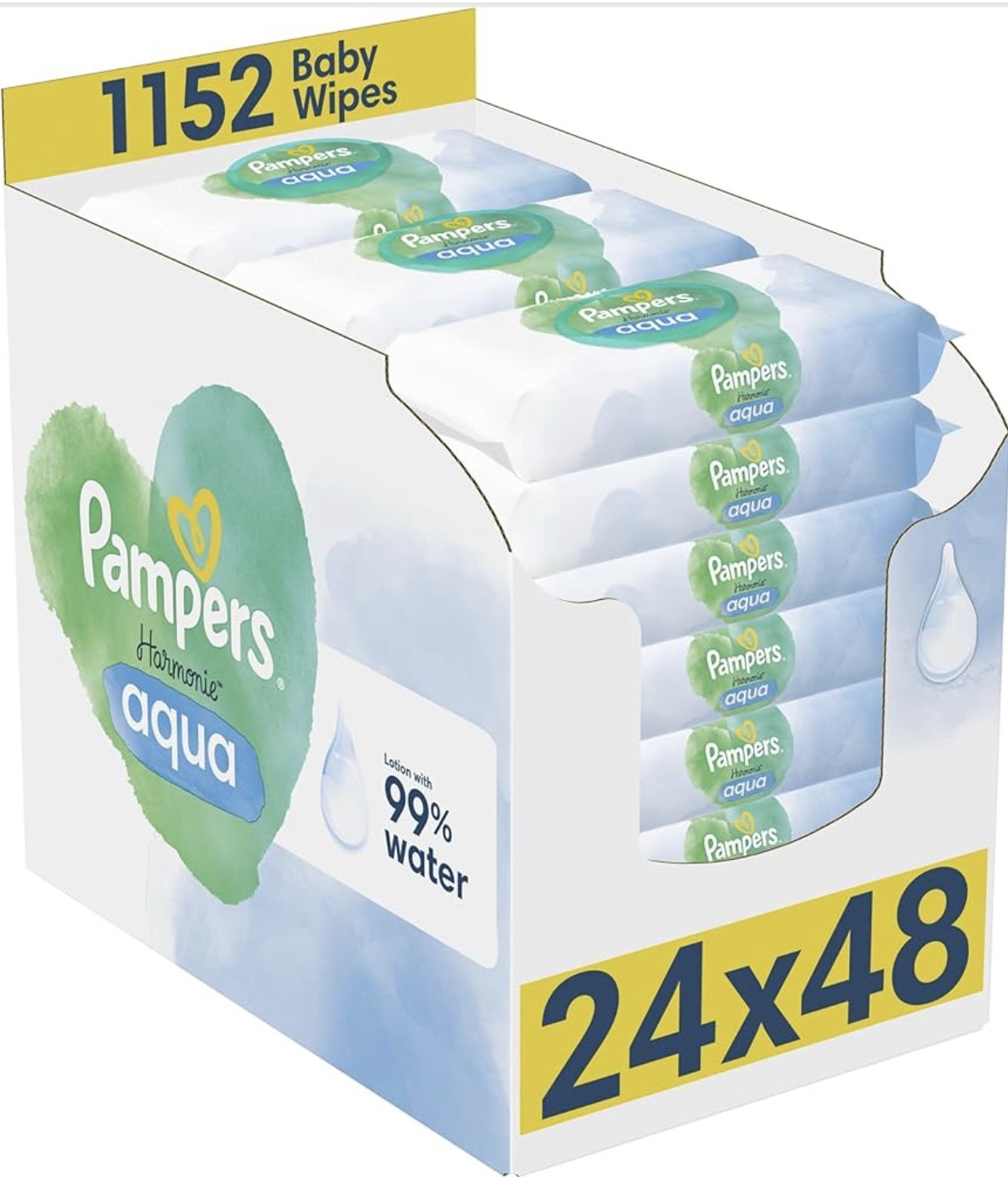 Pampers Harmonie Aqua Baby Wipes - Plastic Free - 24 Packs x 48 | 99% ...