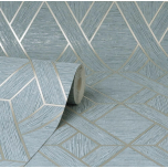 Fine Décor Miya Geo Sidewall Wallpaper – Teal | Textured Geometric Metallic Design – 10.05m x 0.53m Roll