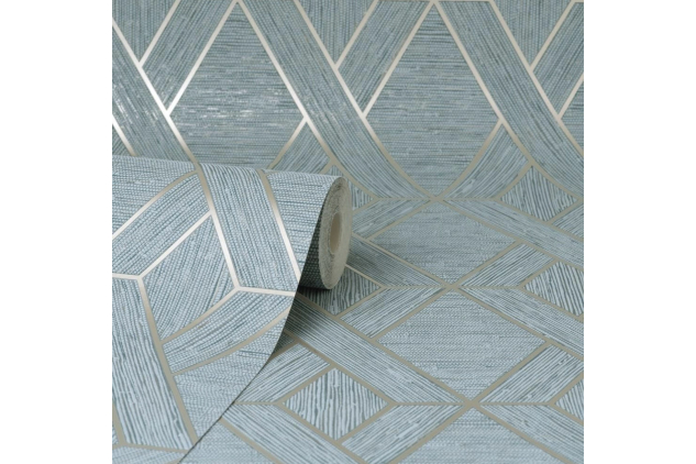 Fine Décor Miya Geo Sidewall Wallpaper – Teal | Textured Geometric Metallic Design – 10.05m x 0.53m Roll