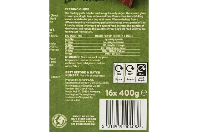 Harringtons Wet Dog Food Trays 16 x 400g | Mixed Meaty Variety | Grain Free & Natural