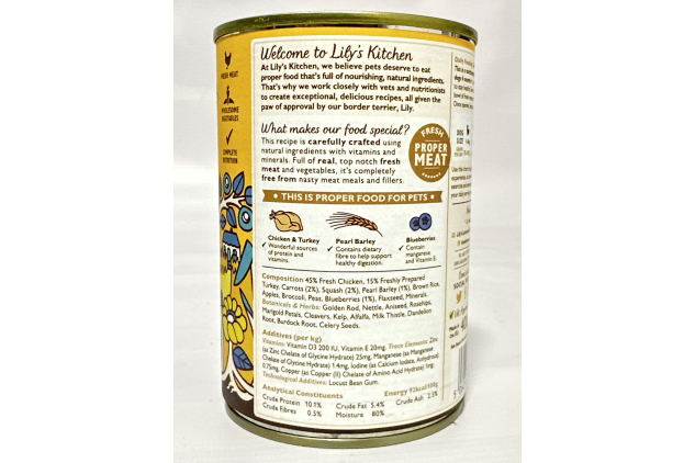 Lily’s Kitchen Wet Dog Food – Chicken & Turkey Casserole – 24 × 400g Tins – Natural, Grain Free, Complete Adult Meal | IN DATED