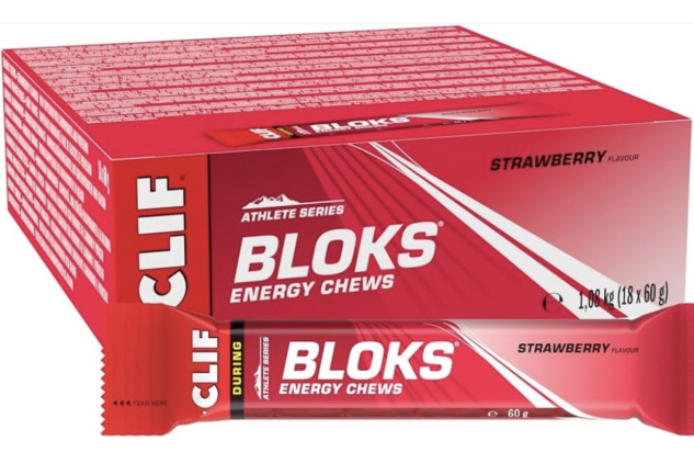 CLIF BLOKS Energy Chews – Strawberry Flavour | Fast-Acting Carbohydrate Energy | Plant-Based | 18 × 60g Packs