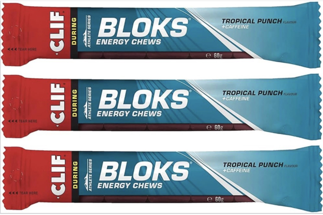 CLIF BLOKS Energy Chews Tropical Punch with Caffeine 3 x 60g