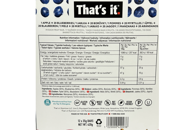 Thats it Apple & Blueberry Fruit Bars – 100% Fruit – 24 x 35g