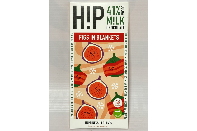 H!P Chocolate ‘Figs in Blankets’ Oat Milk Chocolate Bar – 41% Cocoa – 80g | Limited Edition | Plant-Based Chocolate Bar