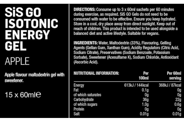 Science in Sport (SIS) GO Isotonic Energy Gel – Apple Flavour – 15 x 60ml