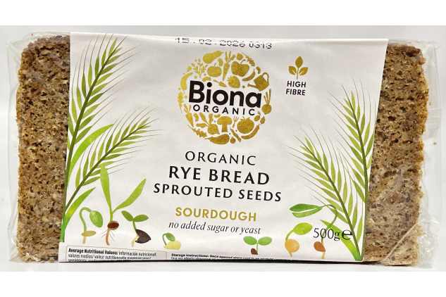 Biona Organic Rye Bread with Sprouted Seeds Sourdough – High Fibre, No Added Sugar or Yeast | 7 x 500g