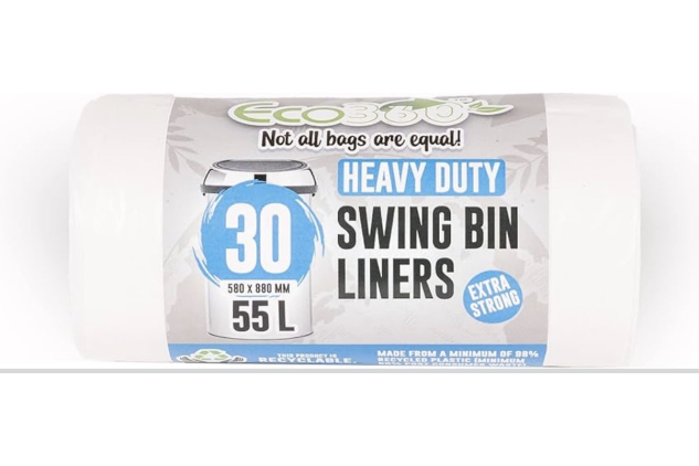 Heavy Duty Swing Bin Liners 55L | 30 Pack | Extra Strong Leak-Resistant Waste Bags (580×880mm)