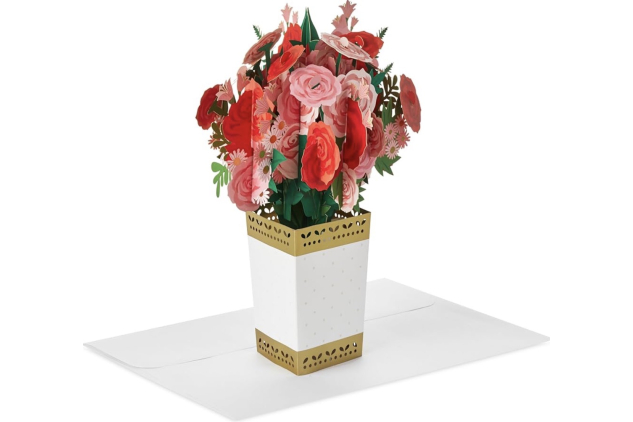 Hallmark 3D Pop-Up Valentines Card – Bouquet of Roses – Red Pink White