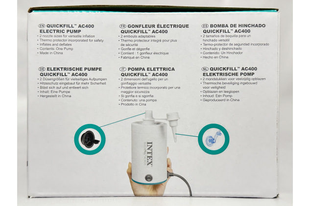 Intex QuickFill Electric Air Pump AC400 – 400 L/min, 2 Nozzles, Inflates & Deflates – 220–240V