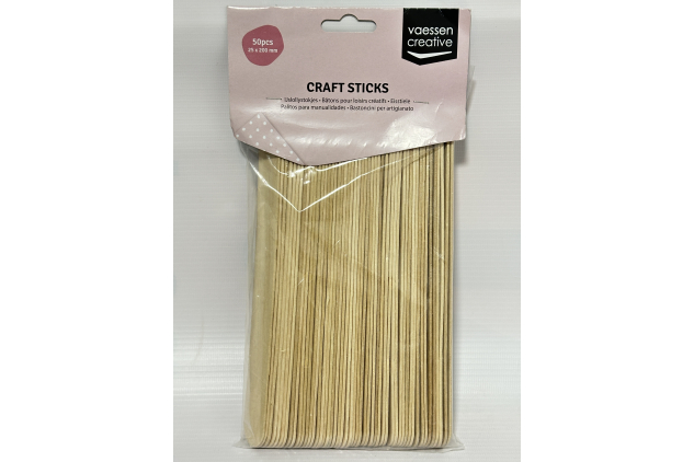 Vaessen Creative Wooden Craft Sticks – Natural Birch DIY Arts & Crafts – 50 Pack | 25 x 200 mm