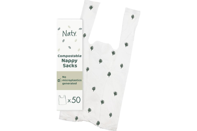 Naty Compostable Nappy Sacks – Fragrance-Free Plant-Based Bags with Easy-Tie Handles | 50 Count