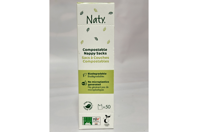 Naty Compostable Nappy Sacks – Fragrance-Free Plant-Based Bags with Easy-Tie Handles | 50 Count
