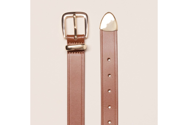 Women’s Leather Western Belt – Tan – Medium Size | Genuine Leather, Gold Buckle