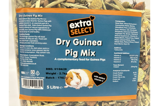 Extra Select Dry Guinea Pig Mix – 5 Litre Tub | Complete Muesli Blend with Vitamin C