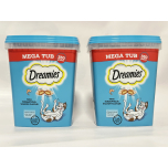 Dreamies Cat Treats with Salmon Flavour – Crunchy & Soft Snack Pockets | 2 x 350g Tubs (700g)