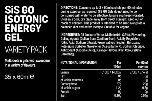 Science In Sport GO Isotonic Energy Gels, Running Gels with 22g Carbohydrates, Low Sugar, Variety Pack of Assorted Flavours, 60ml Per Serving (35 Pack)