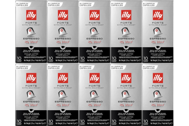 illy Forte Espresso Coffee Capsules – Extra Dark Roast – Nespresso Compatible | 10 Packs x 10 Pods (100 Capsules)
