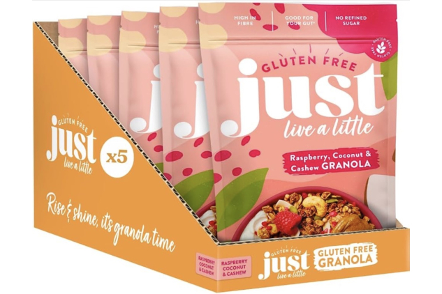 Just Live a Little Gluten Free Granola – Raspberry, Coconut & Cashew | 5 x 360g (1.8kg Total)