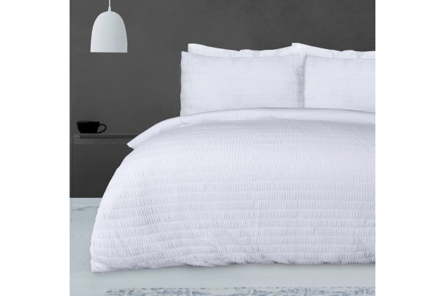 Sleepdown Seersucker Embossed White Duvet Cover Set | King 230x220cm