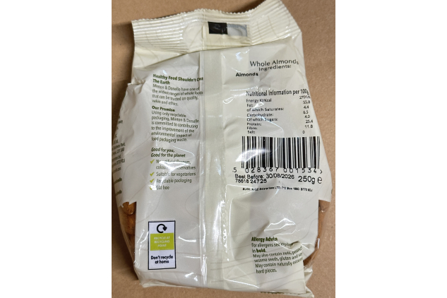 Minton & Donello Whole Almonds | Natural Nuts | 6 x 250g (1.5kg)
