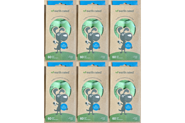 Earth Rated Certified Compostable Dog Poop Bags Unscented 6 x 60 Bags