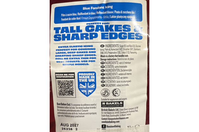 Renshaw Blue Extra Stretch, Smooth & Thin Fondant Icing, 1 kg (Pack of 1) - Ready to Roll Icing for Cakes