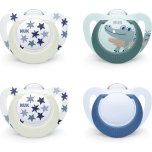NUK Star Day & Night Baby Dummy Crocodile | Silicone Soother | 6–18 Months | 4 Pack