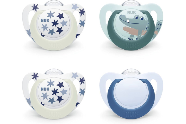 NUK Star Day & Night Baby Dummy Crocodile | Silicone Soother | 6–18 Months | 4 Pack