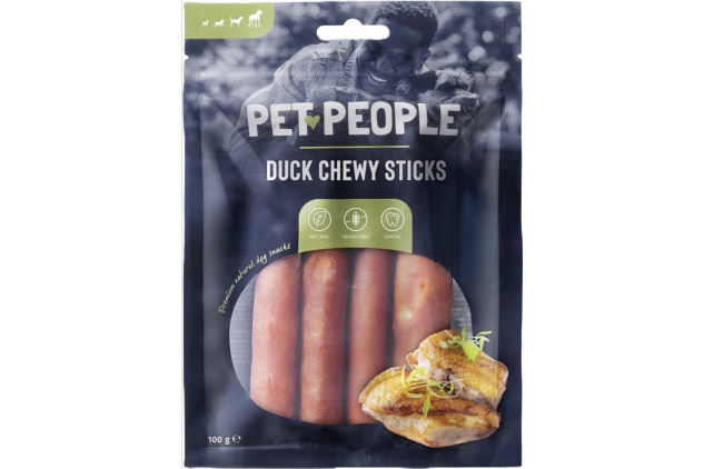 Pet People Duck Chewy Sticks Dog Treats – Natural Grain Free Dental Chews – 8 Bags x 100g (Total 800g)