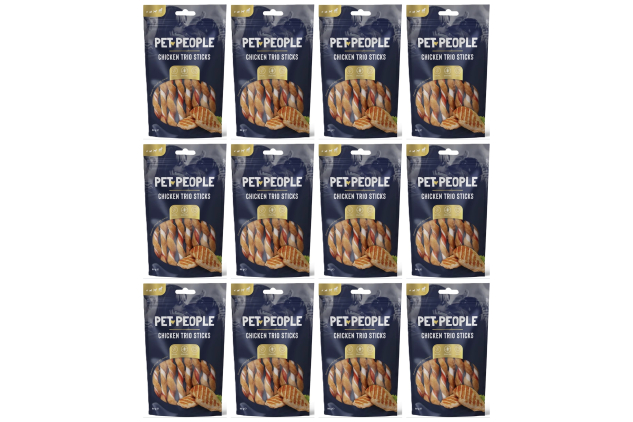 Pet People Chicken Trio Sticks Dog Treats | Grain Free High Protein Chews | 12 x 80g Bags