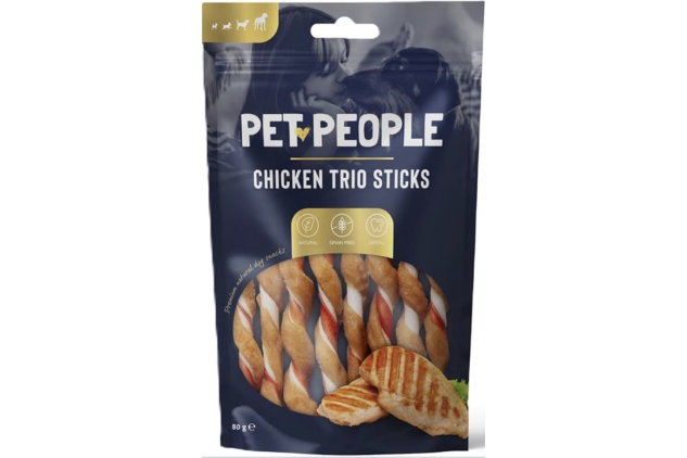 Pet People Chicken Trio Sticks Dog Treats | Grain Free High Protein Chews | 12 x 80g Bags