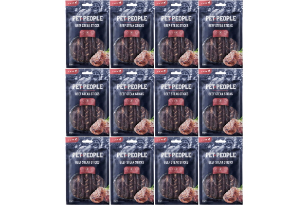 Pet People Beef Steak Sticks Dog Treats – Natural Grain Free Chews | 80g x 12 Packs